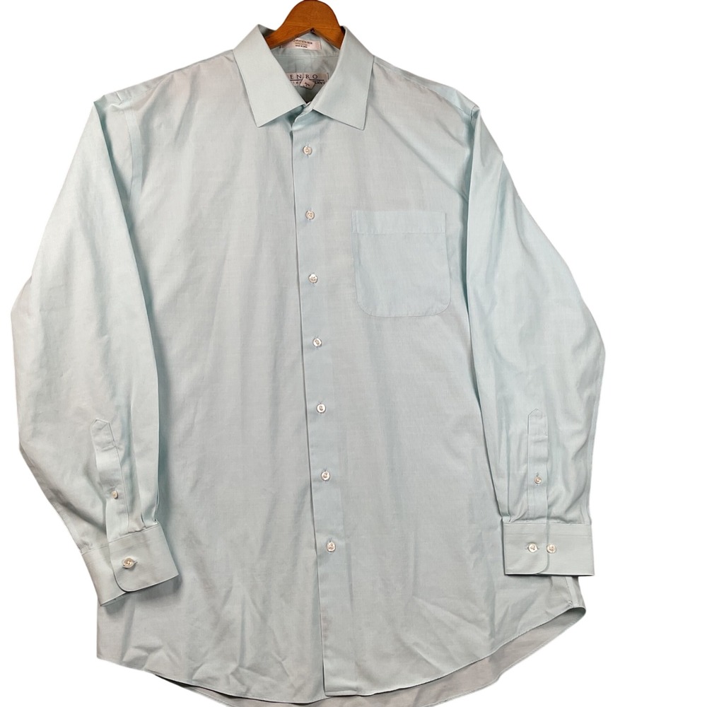 Enro Dress Shirt Mens 16.5 34-35 large light  Blue Striped Non-Iron Cotton